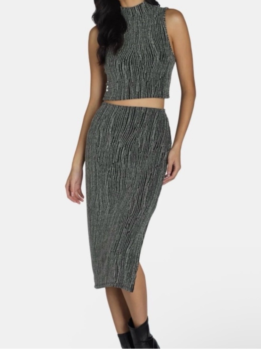 Madden NYC Women’s Shimmering Mock Neck Top and Skirt Set 2-Piece